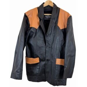 Oscar Piel Leather Western Blazer Jacket Men's M Medium Black Brown Rodeo Cowboy